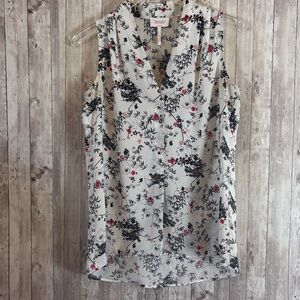 Laundry by Shelli Segal Floral Split-Neck Sleeveless Blouse